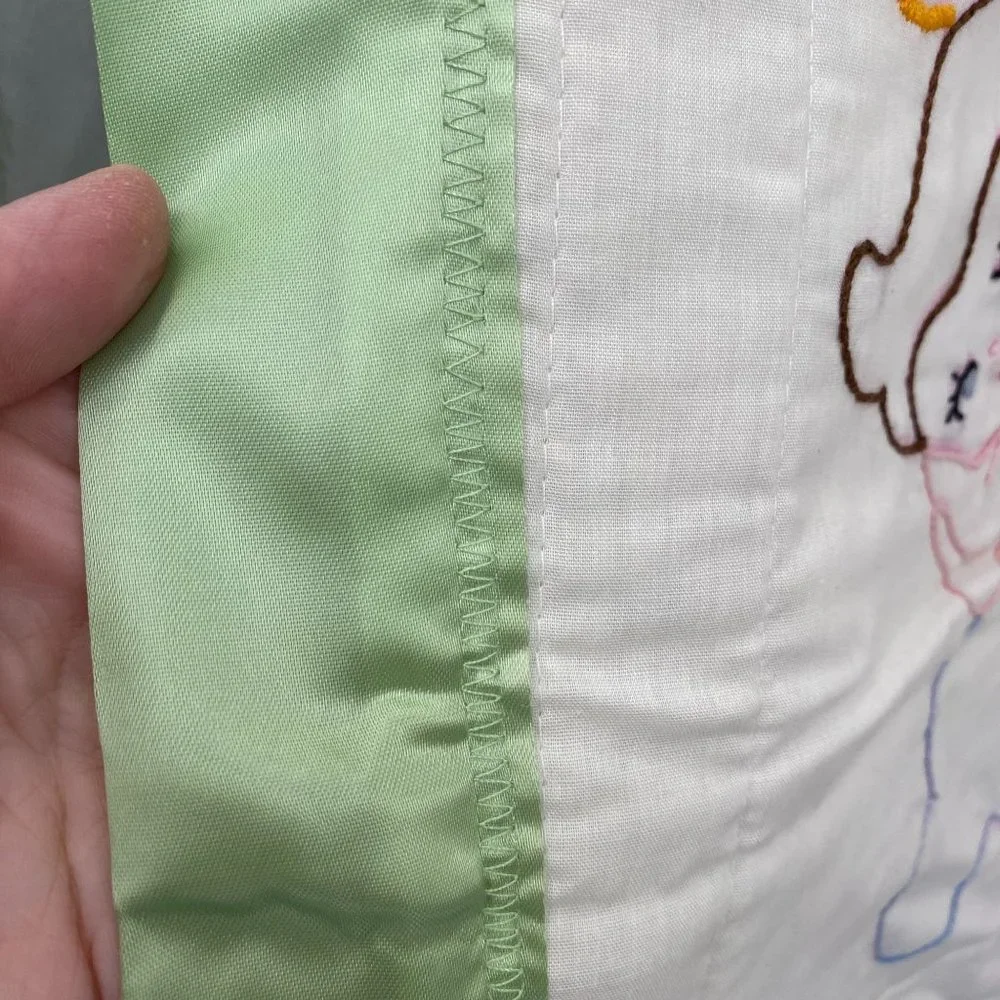 Angel embroidered baby crib quilt blanket unfinished?? satin‎ trim